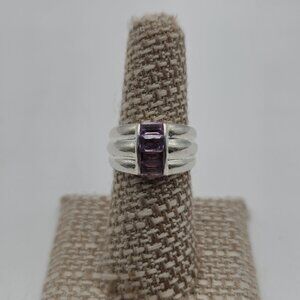 Size 7 Sterling Silver Multiple Amethyst Gemstones Ring A3521